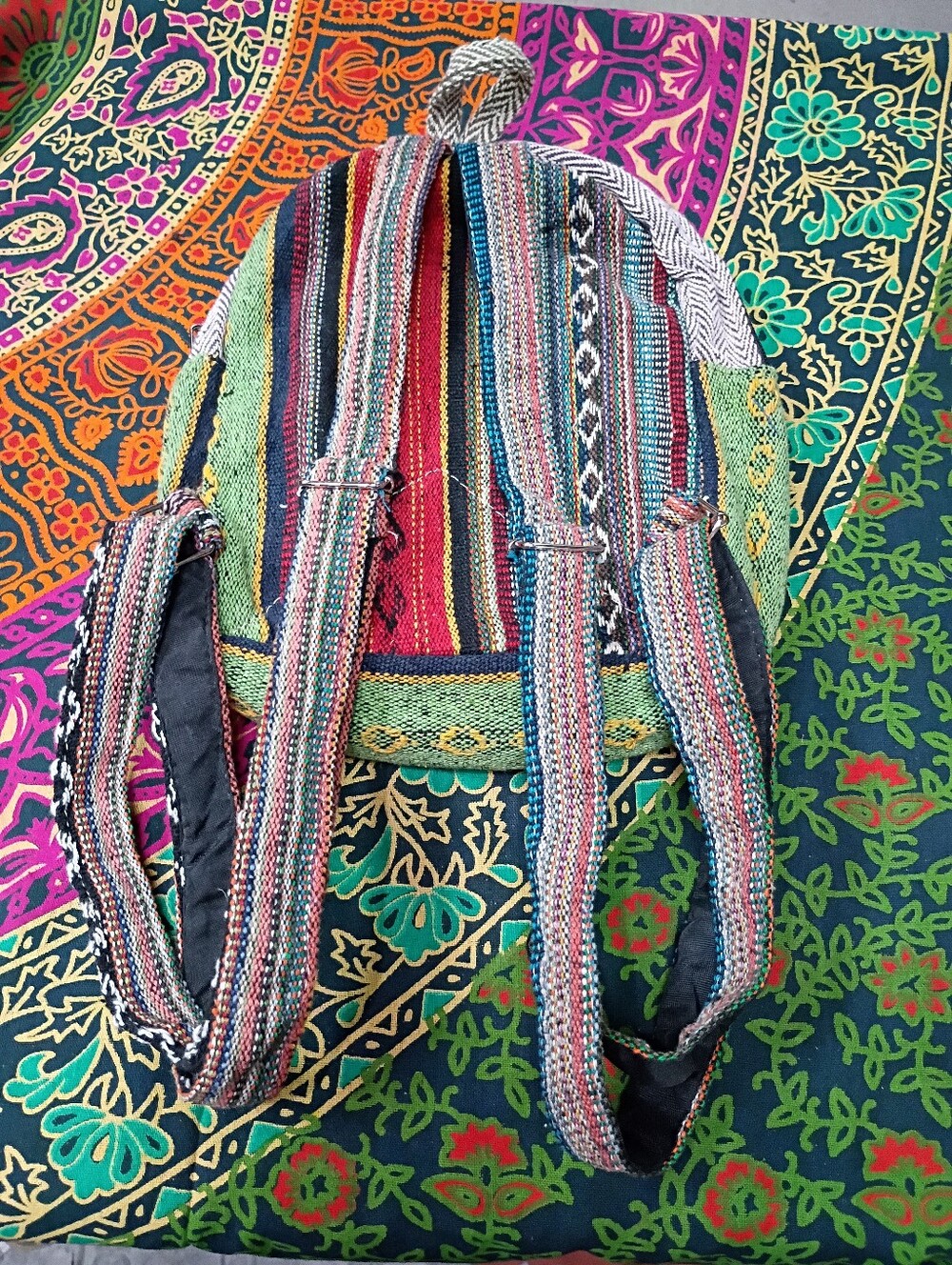 NWOT Himalayan Hemp Striped MiniBackpack with Colorful Panels - Picture 2 of 7